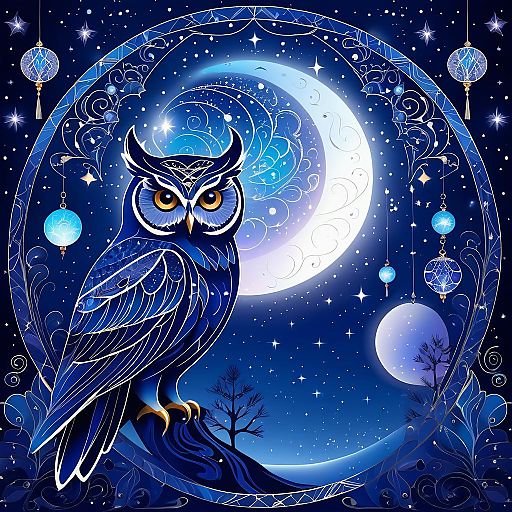 Celestial Owl Among Moons and Stars Celestial Owl Among Moons and Stars