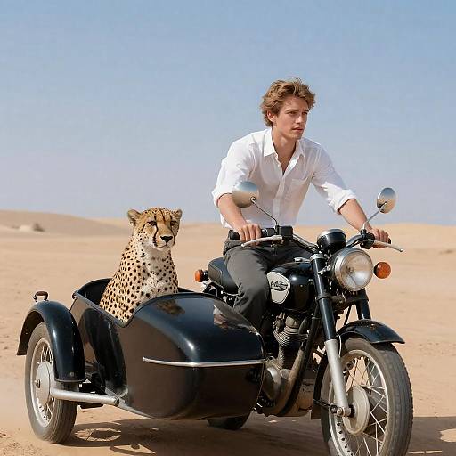 Young Man and Cheetah in Desert