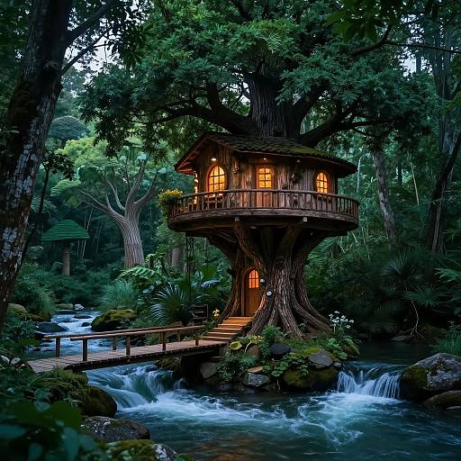Magical Fantasy Treehouse at Dusk