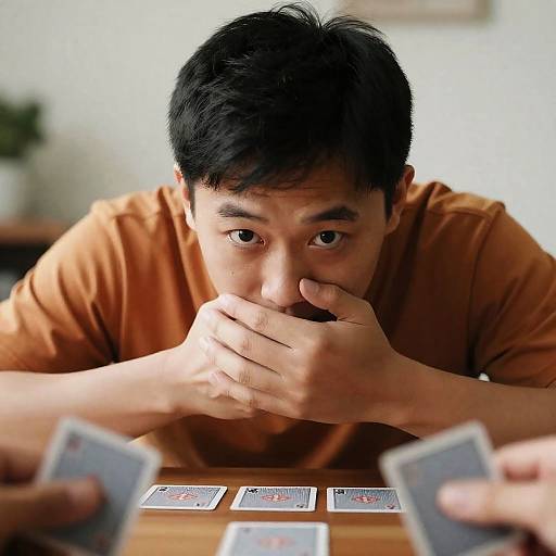 Intense Asian Man at a Card Table