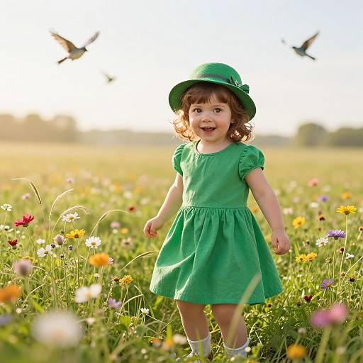 Playful Child in Sunny Wildflower Field