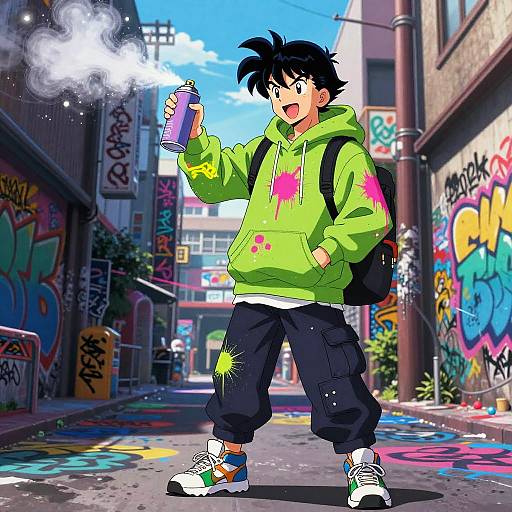 Anime Street Artist with Spray Can