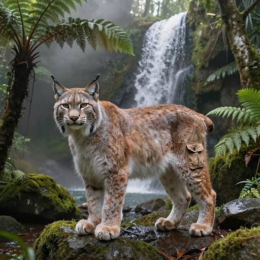 Muscular White Lynx in Misty Rainforest