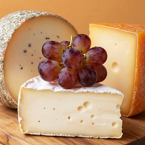 Cheese Platter with Grapes on Wood