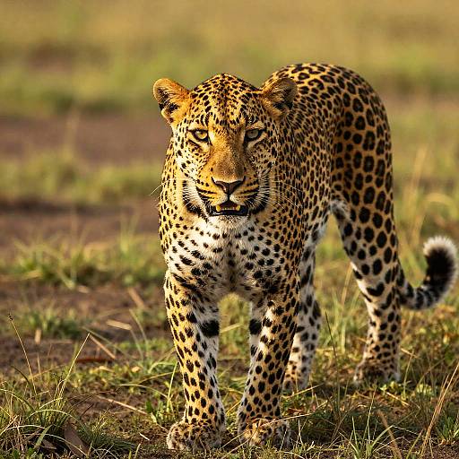 Yellow-Gold Leopard in Sunlit Savannah