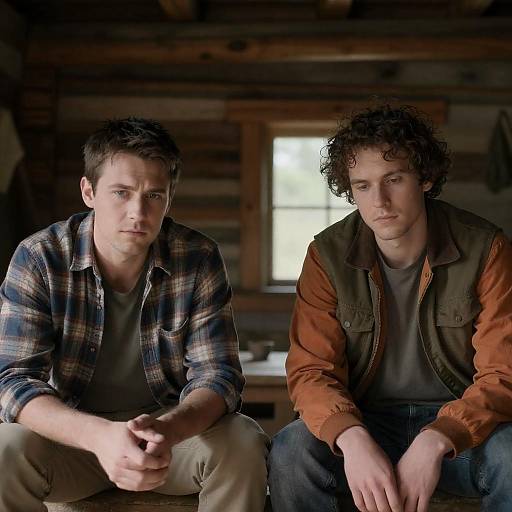 Two Men in a Rustic Cabin