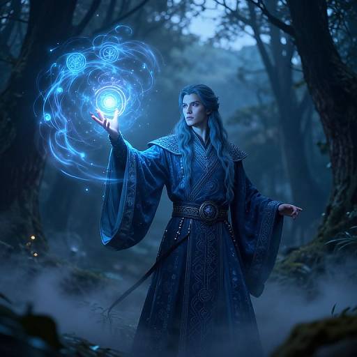 Arcane Wizard Casting Spell in Forest