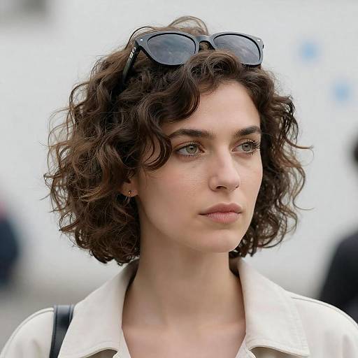 Portrait of Woman with Curly Hair and Sunglasses