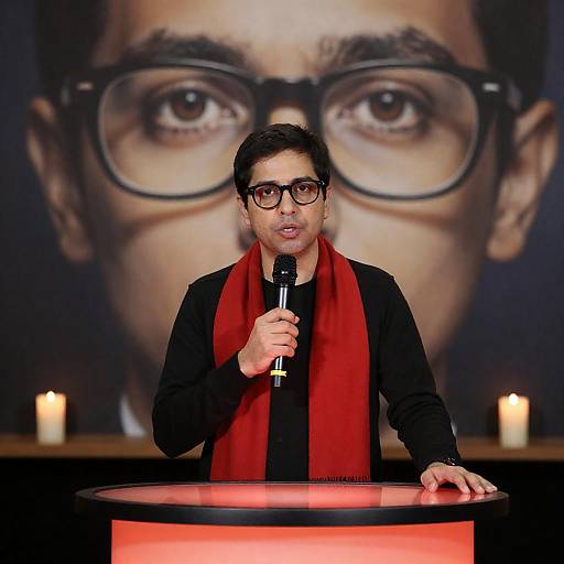 Serious Speaker at Red-lit Podium