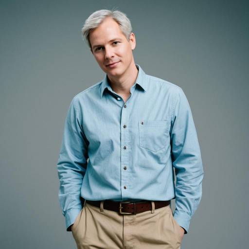 Casual Man in Light Blue Shirt and Khaki Pants