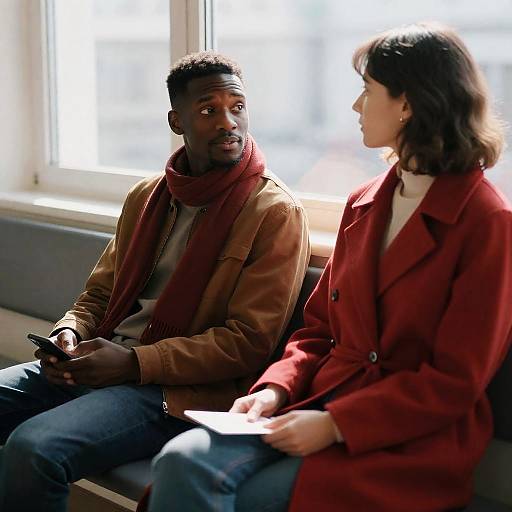 Casual Conversation in Sunlit Room