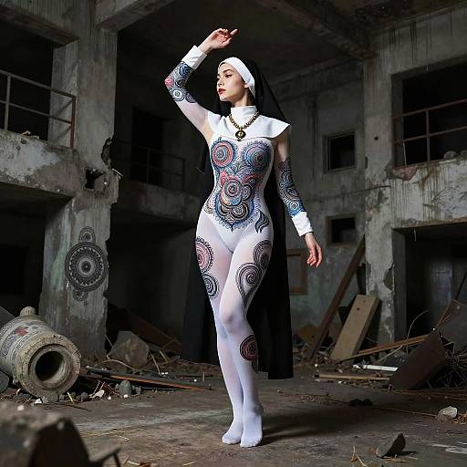 Artistic Nun in Zentangle Bodysuit