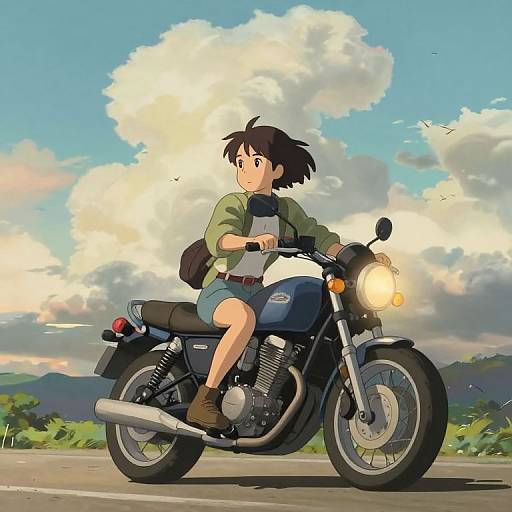 Dreamlike Motorcycle Ride Vector Art