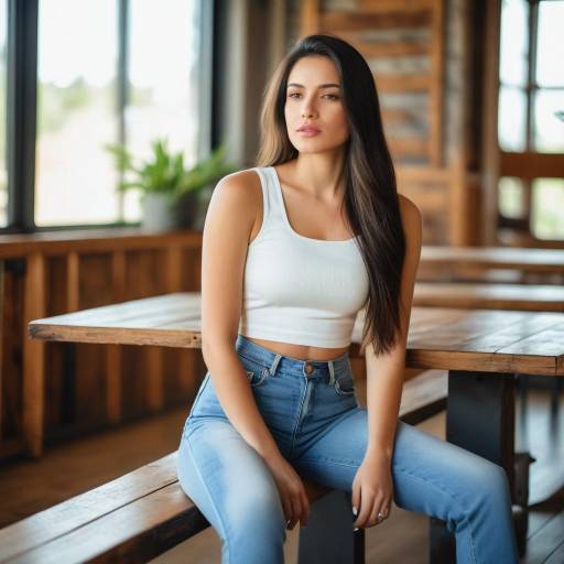 Young Woman in Casual Outfit Sitting Indoors