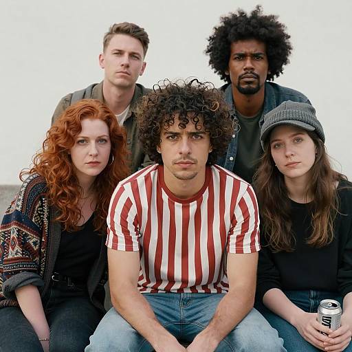Intimate Outdoor Group Portrait with Serious Expressions