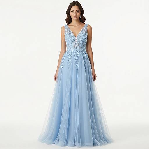 Elegant Blue Tulle Lace Prom Dress
