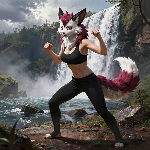 Magenta Lycanroc Athletic Waterfall Portrait