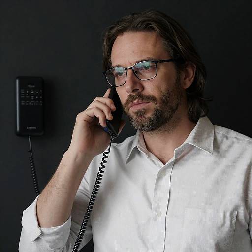 Focused Man with Phone in Dark Setting