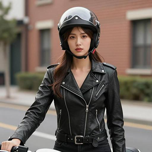 Confident Woman Biker in Urban Setting