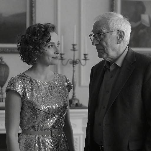 Elegant Black-and-White Portrait of Elderly Man and Young Woman
