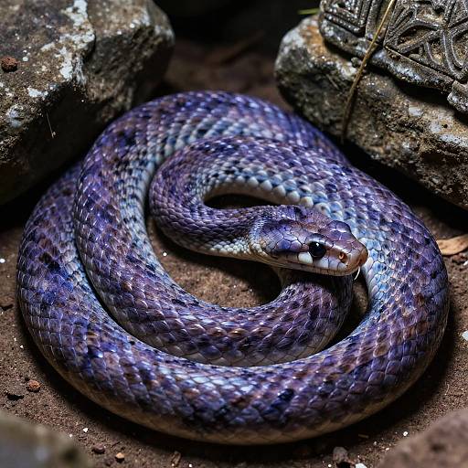Purple Blue Snake on Ancient Ruins