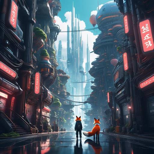 Cinematic Fox in Futuristic Miyazaki Style