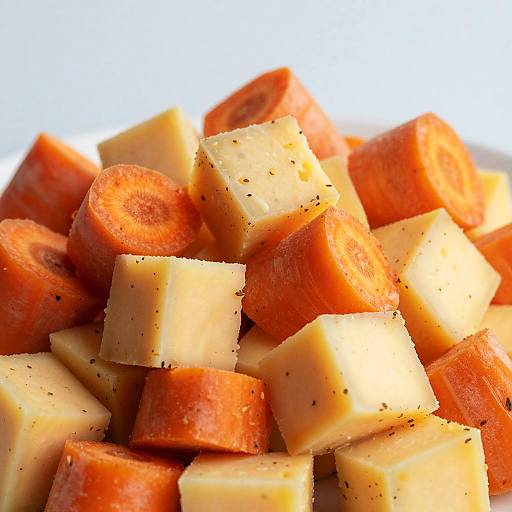 Close-Up of Cheese and Carrot Cubes