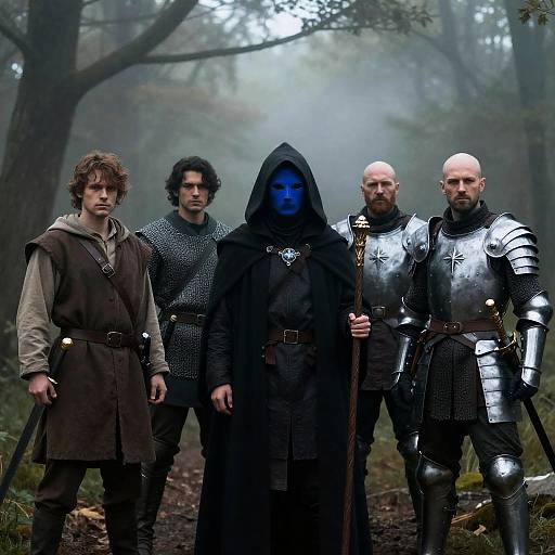 Five Warriors in a Misty Forest