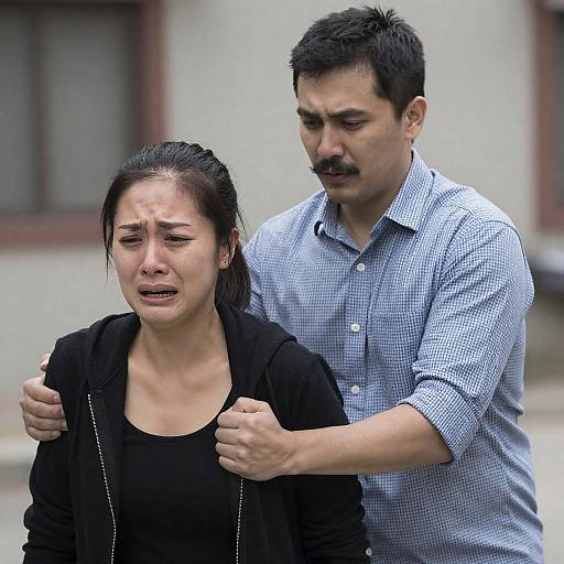 Man Pushing Distressed Woman Outdoor Photograph