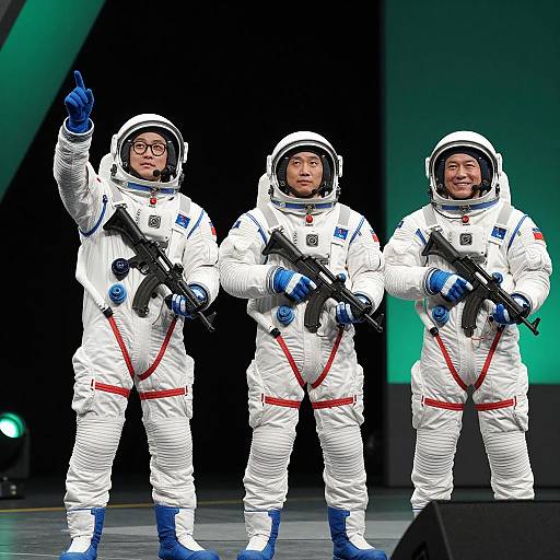 Space Suit Trio on a Stage