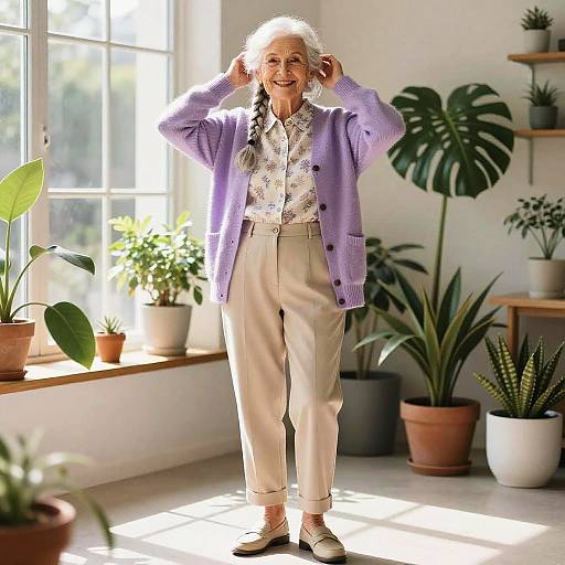 Elegant Elderly Woman in Sunlit Fashion