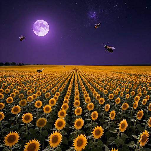 Surreal Sunflower Field Under Cosmic Sky