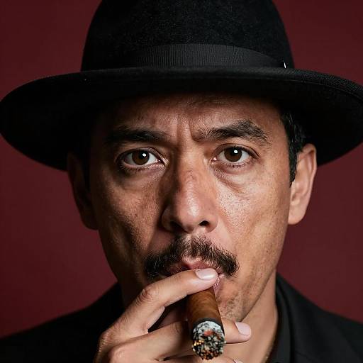 Man Smoking Cigar Wearing Black Hat
