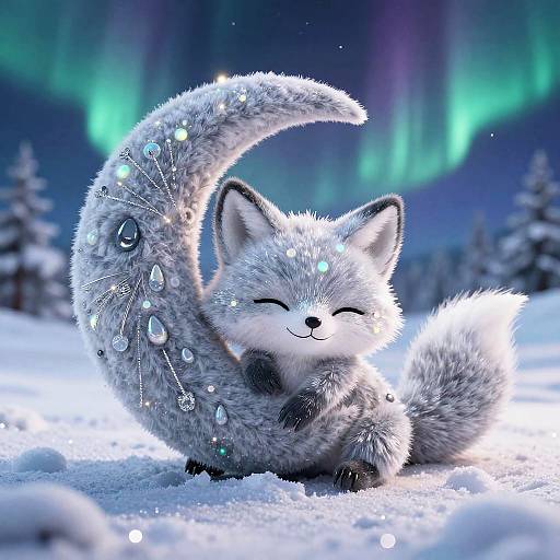 Smiling Sleepy Moon Fox Fumo Plush