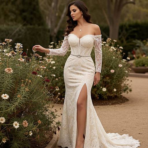 Elegant Woman in Lace Gown