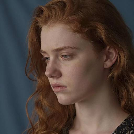 Thoughtful Young Woman with Red Hair
