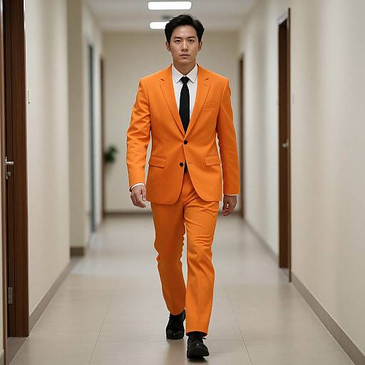 Man in Orange Suit Walking