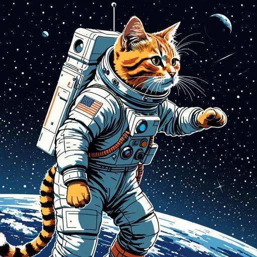 Astronaut Cat in Space Illustration