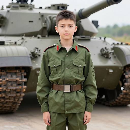 Green Army Boy by Tank