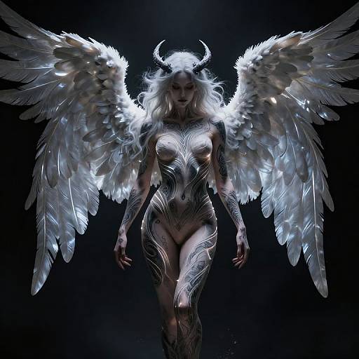 Ethereal Demonic Angel with Glowing Tattoos
