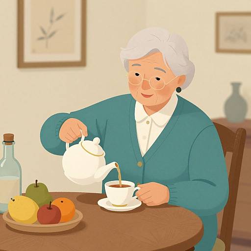 Elderly Woman Pouring Tea Serenity