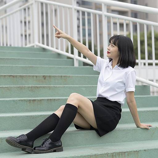 Urban Portrait of Asian Woman on Steps