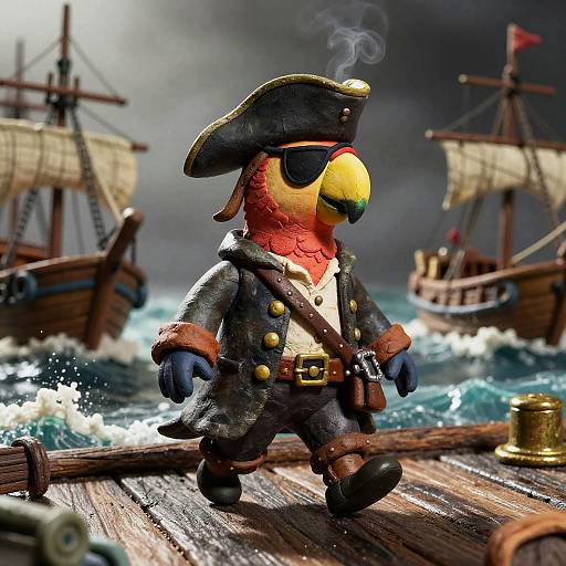 Claymation Pirate Parrot in Stormy Harbor