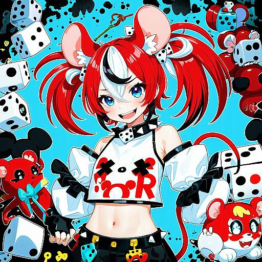 Illustration of Mr. squeaks (hakos baelz), hololive in the style of Deadnooodles