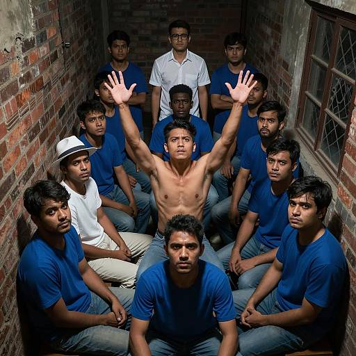 Emotional Gathering in a Dimly Lit Room