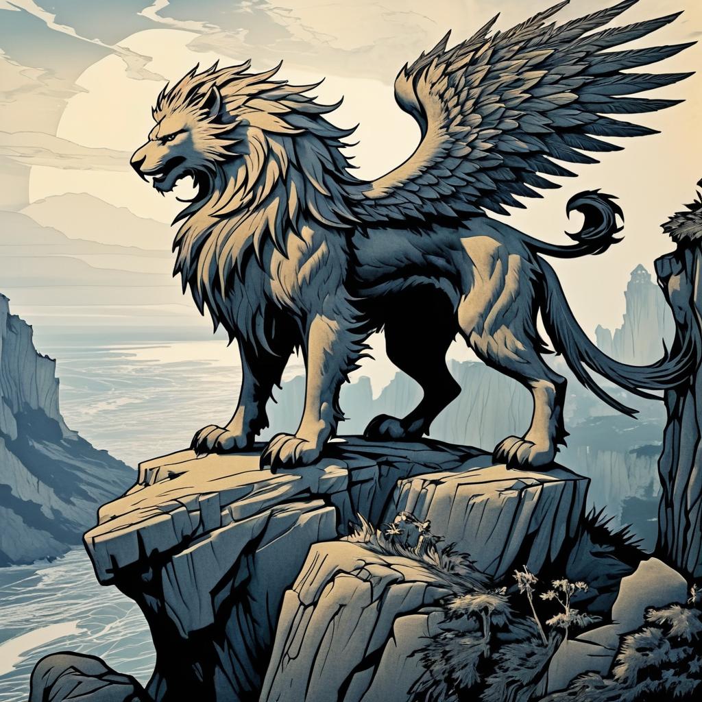 Majestic Griffin on a Cliffside Perch