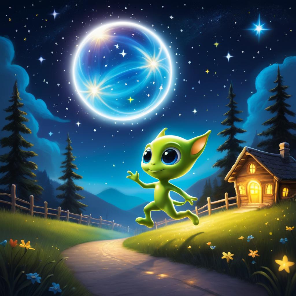 Playful Alien Chasing a Glowing Orb