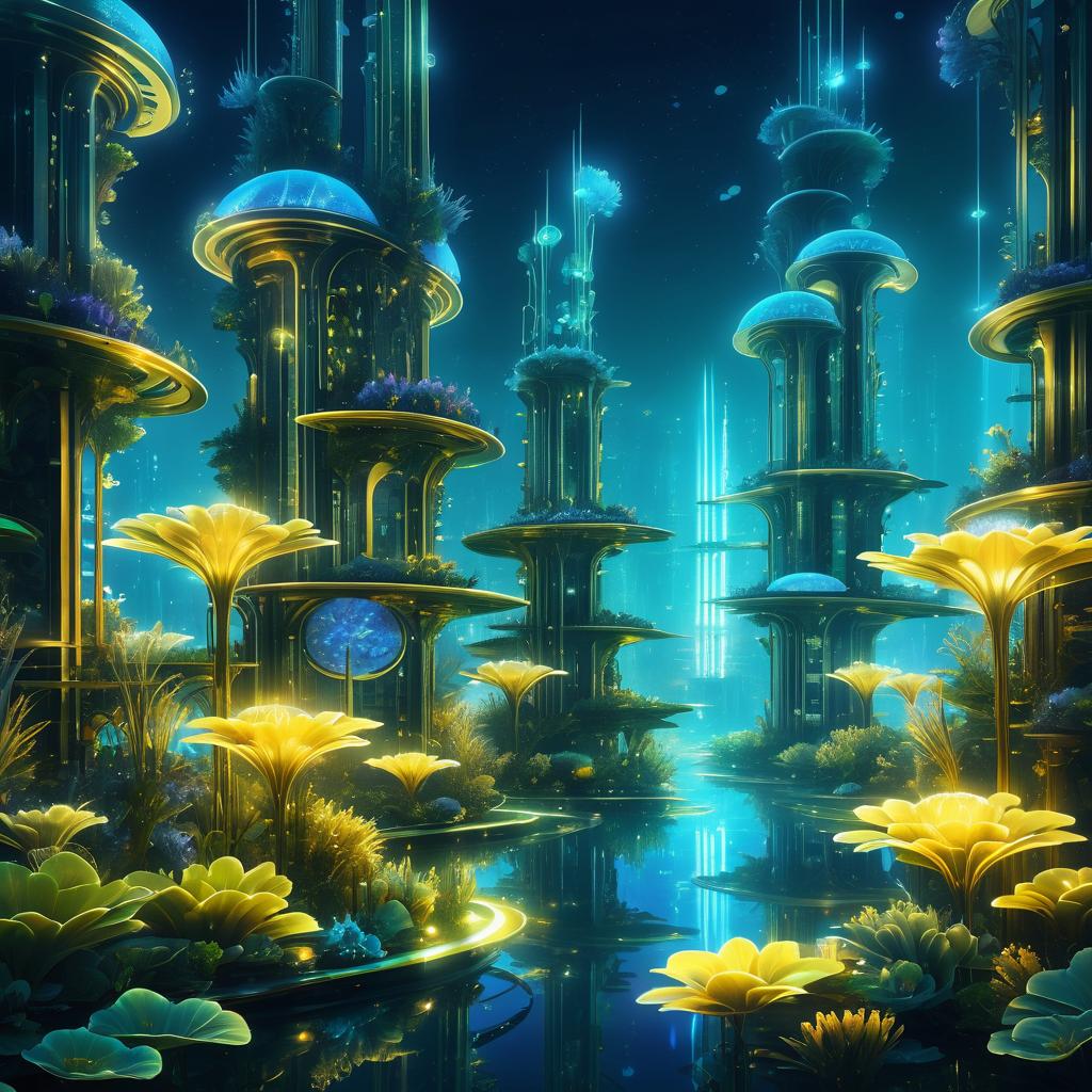 Futuristic Underwater Bioluminescent Garden