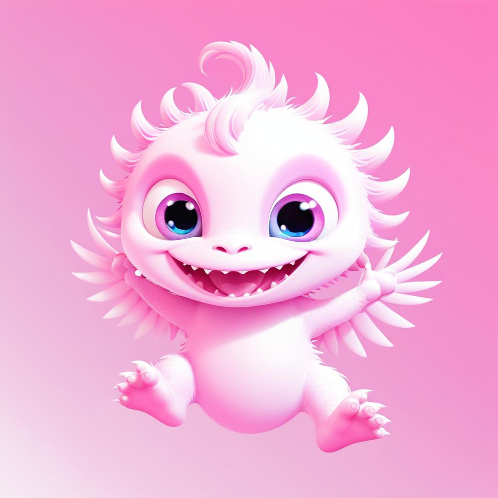 Joyful Flying Baby Monster Illustration