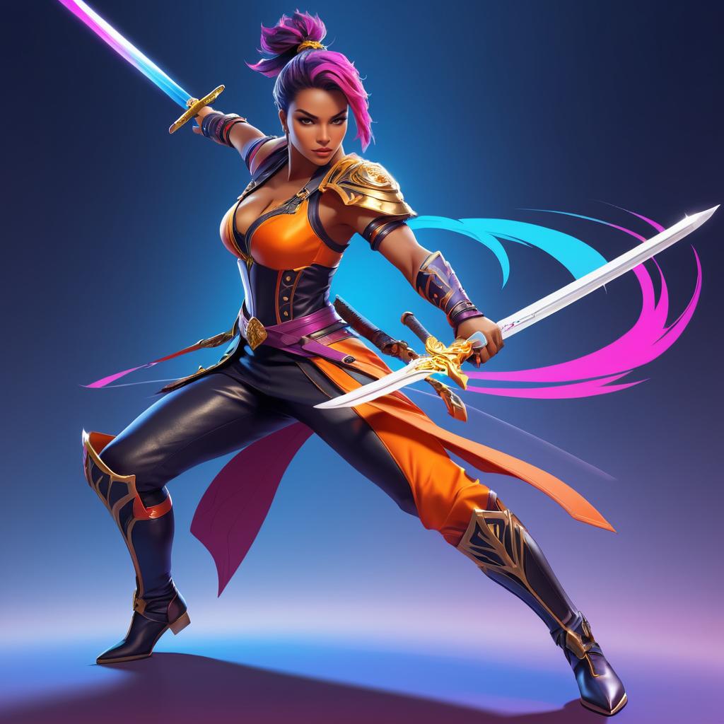 Dynamic Full-Body Female Sword Fighter Concept